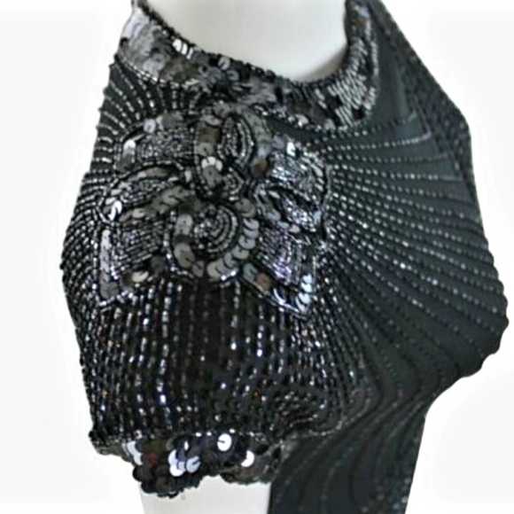 Oleg Cassini Vintage Black Beaded Sequin Dress - Picture 4 of 16